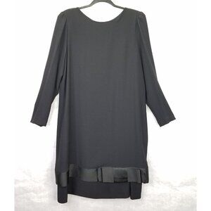 Vtg Nat Kaplan Couture Shift Dress 14 Black Long Sleeve Layered Ribbon Bow 80's
